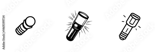 Vector illustration icons of various flashlight designs suitable for diverse uses in daily activities and emergencies