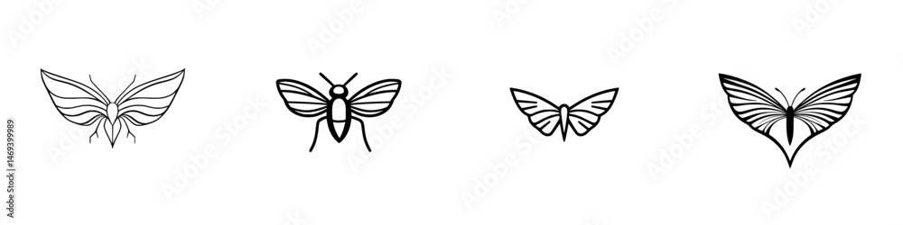 Naklejka premium Vector illustration of four unique butterfly designs showcasing distinct shapes and styles in a minimalist format