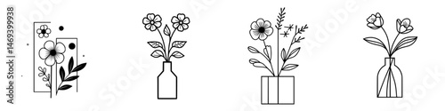 Floral vector illustration icons featuring various flower arrangements in vases and simple designs for decoration and graphic use