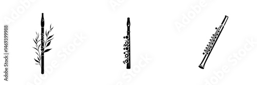 Beautiful vector illustration icons of flutes with decorative elements showcasing musical instruments in a minimalist style