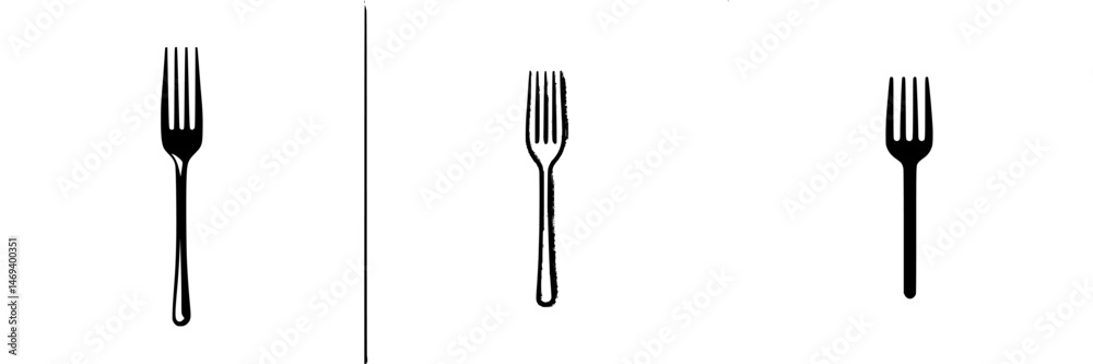 Vector illustration of three different fork designs showcasing varying styles and thicknesses Vector illustration of three different fork designs showcasing varying styles and thicknesses