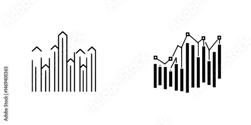 Vector illustration of growth and data visualization with line graphs and bar charts in a minimalistic design