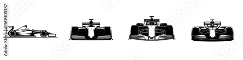 Vector illustration of racing cars showing evolution from classic to modern designs showcasing speed and technology