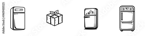 Vector illustration of various refrigerator designs showcasing modern and classic styles in a simple layout