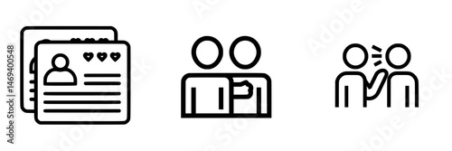Vector illustration icons representing profile sharing, friendship, and communication in digital interactions