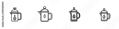 Collection of vector illustrations featuring various tea and coffee pots designed in minimalist style for culinary themes