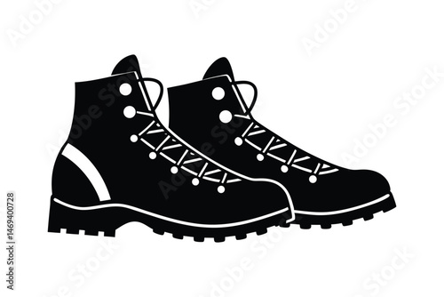 Silhouette art illustration a pair of mountaineering boots with crampon clips.eps