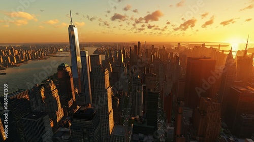 Golden Hour Skyline: A Panoramic View of Modern Metropolis