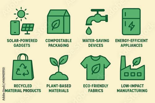 Sustainable living filled icons set – eco-friendly, green, environmental symbols