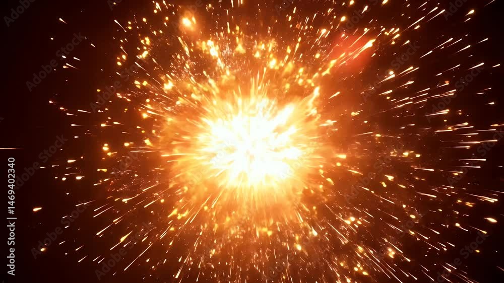 Bright golden fireworks explosion in dark sky