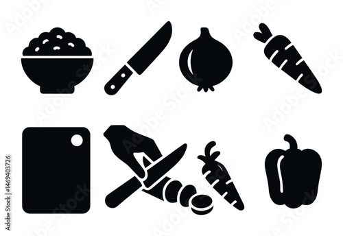 Culinary and cooking silhouette icons set – solid, kitchen, food prep symbols