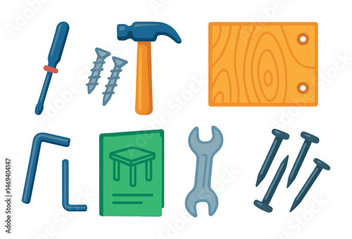 Home repair icons set in flat style – tools, diy, handyman symbols