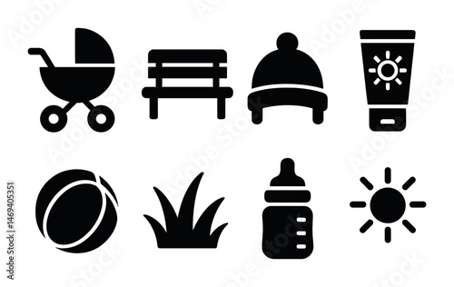 Baby and childcare solid icons set – silhouette, outline, parenting symbols