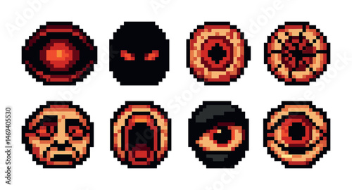 Horror pixel art icons set – creepy, eerie, fear and fright elements
