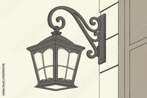 4 A traditional-style outdoor wall sconce with a decorative metal frame, featuring a warm, glowing light source illuminating the fixture's interior
