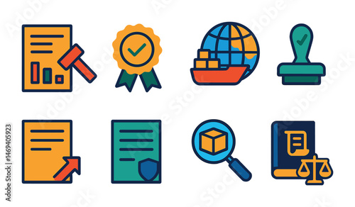 Business and legal flat icons set – corporate, law, office symbols