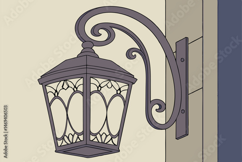 4 A traditional-style outdoor wall sconce with a decorative metal frame, featuring a warm, glowing light source illuminating the fixture's interior