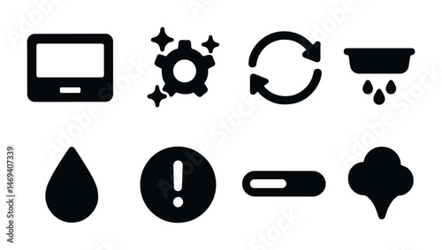 Technology and utility solid icons set – filled, interface, functionality symbols