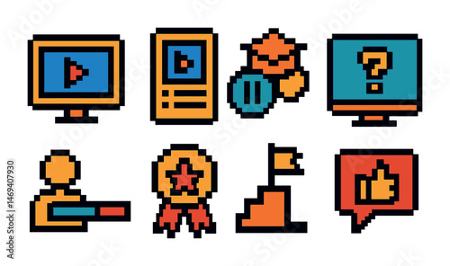 Multimedia and web pixel art icons set – digital, internet, online symbols
