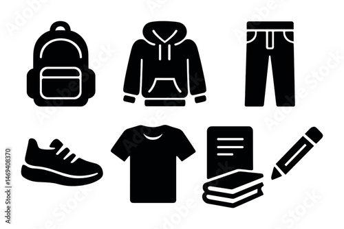 Back to school solid icons set – flat, filled, education and study symbols