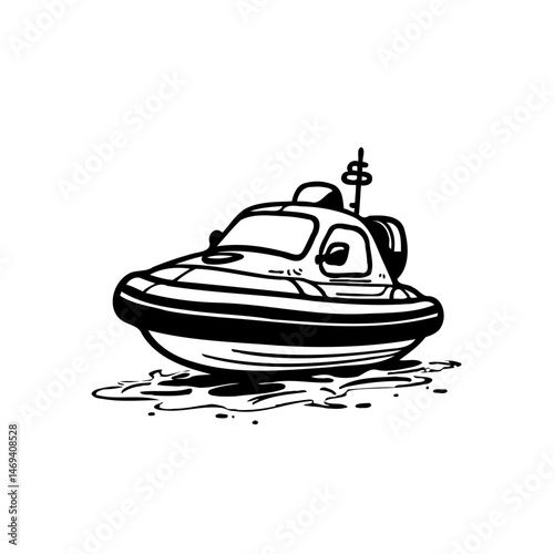 Minimalist illustration of a cartoon motorboat on water with playful design