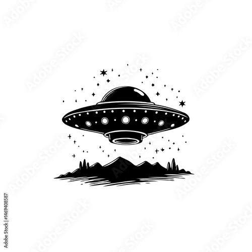 Mysterious Encounter: Extraterrestrial Craft Hovering Above a Mountainous Landscape
