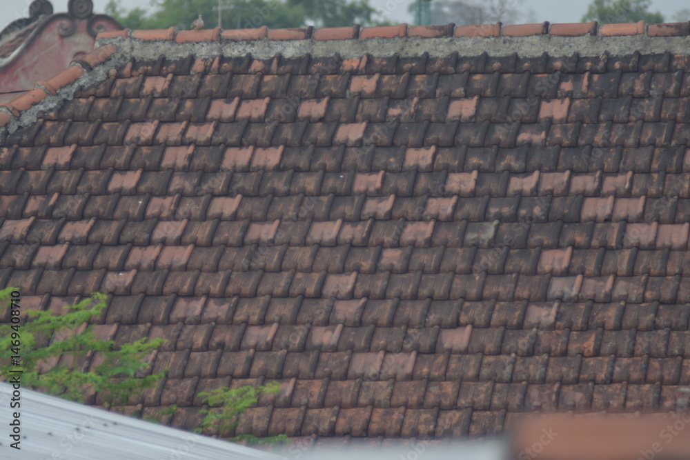 Fototapeta premium Detailed view of a weathered clay tile roof