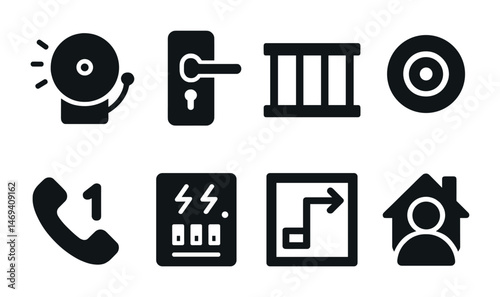 Security and safety icons set – silhouette, solid, protection and alert symbols