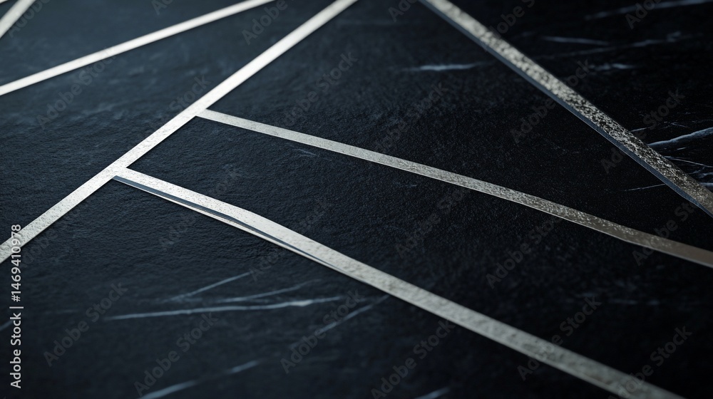 Fototapeta premium Abstract elegance featuring geometric silver lines on textured black surface