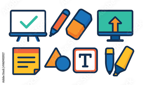 Back to school icons set – colorful, flat, education and studying symbols