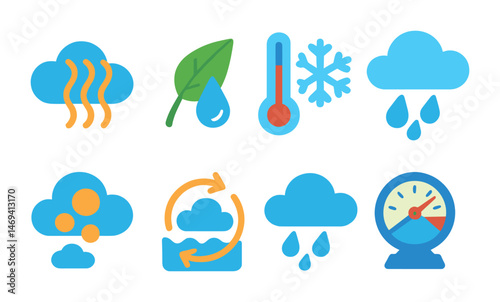 Weather and climate icons set – flat, filled, meteorological and forecast symbols