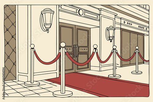 10 chrome stanchions, red velvet ropes, ceremonial event, formal gathering, VIP entrance, exclusivity, luxury, premium experience, high-end decor, ornate design, polished metal, plush textiles, elegan