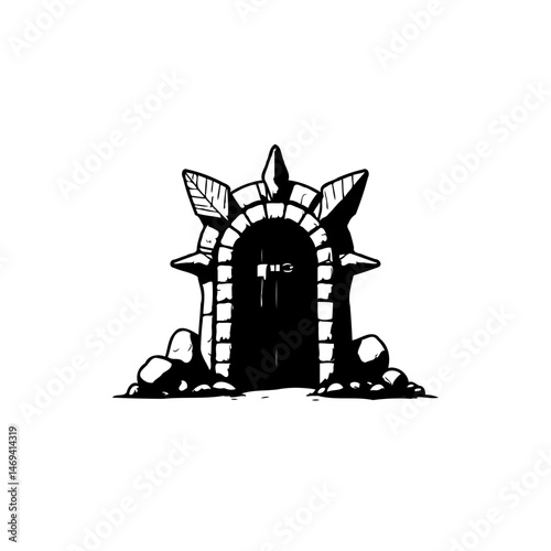Mystical Stone Archway: A Black and White Fantasy Entrance Illustration