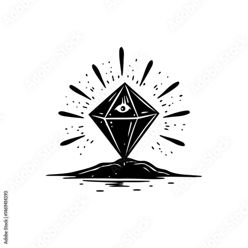 Mystic diamond eye: A minimalist symbol of sight and enlightenment within the universe