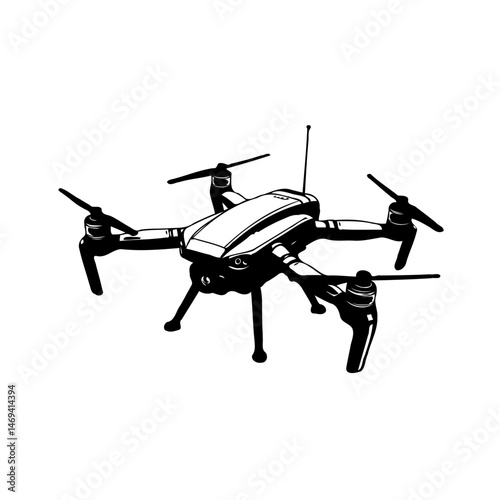 Monochrome drone illustration exhibiting cutting-edge unmanned aviation technology