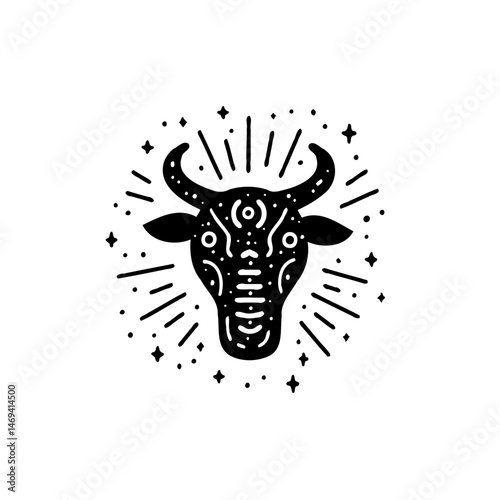 Mystical bull head with ornamental pattern radiating astral energy artwork