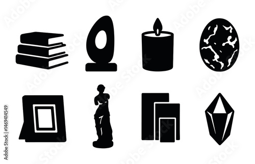 Art and culture silhouette icons set – solid, filled, museum and gallery symbols
