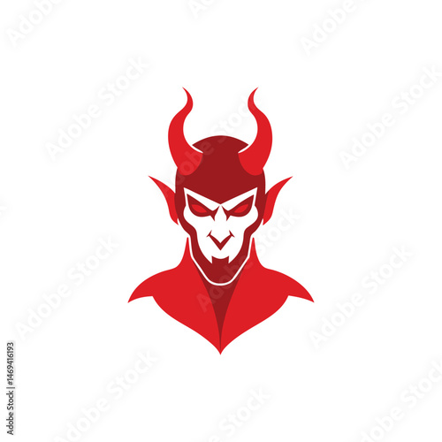 Flat and Minimal devil logo vector illustration isolated on white background