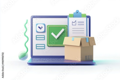 Digital checklist for shipping order.  Visual representation of online package tracking and confirmation