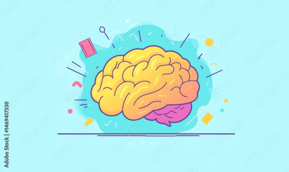 Colorful brain illustration, vibrant and dynamic Colorful brain illustration, vibrant and dynamic