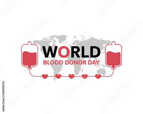 World Blood Donor Day typography blood bags connected to hearts