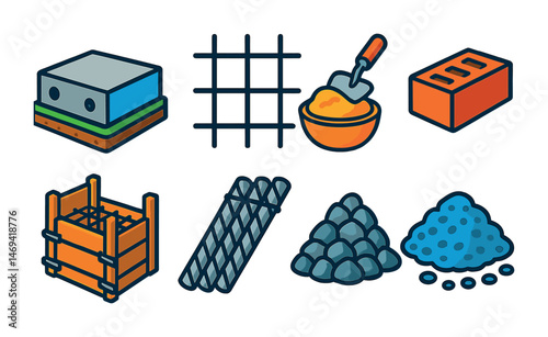 Construction tools flat icons set – building, architecture, engineering visuals