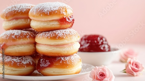 Wallpaper Mural Indulge in the soft texture of fluffy donuts featuring pink jelly filling, a delightful treat that brings joy and sweetness to any occasion or breakfast table. Torontodigital.ca