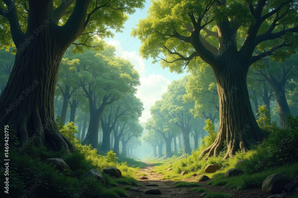 Towering Ancient Trees Beneath a Verdant Canopy