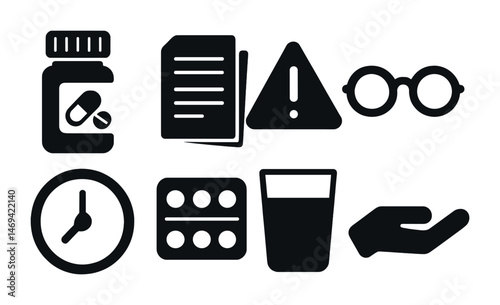 Healthcare and safety icons set – solid, filled, medical and wellness symbols