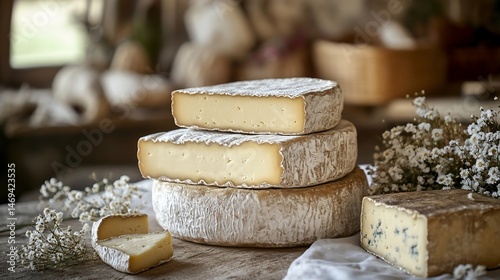Artisanal cheese arrangement featuring soft cheese and fresh baby's breath