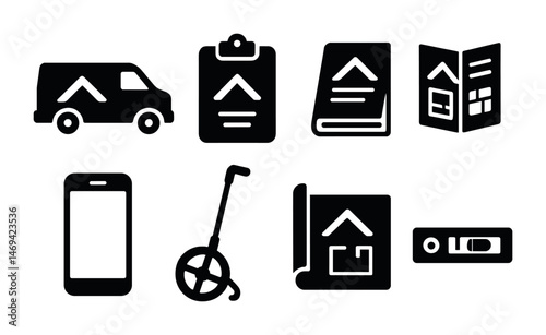 Real estate solid icons set – filled, property, home buying and selling symbols