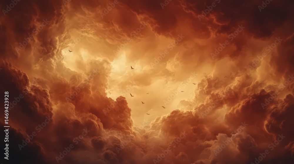Obraz premium Fiery Cloudscape With Dark Shapes
