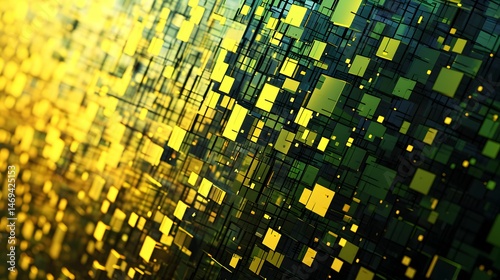 Gelb-grüne 3D-Würfel in isometrischer Perspektive – leuchtendes abstraktes Design