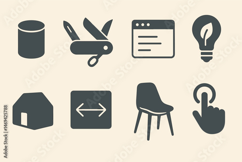 Essentials and everyday life filled icons set – solid, basic, practical symbols